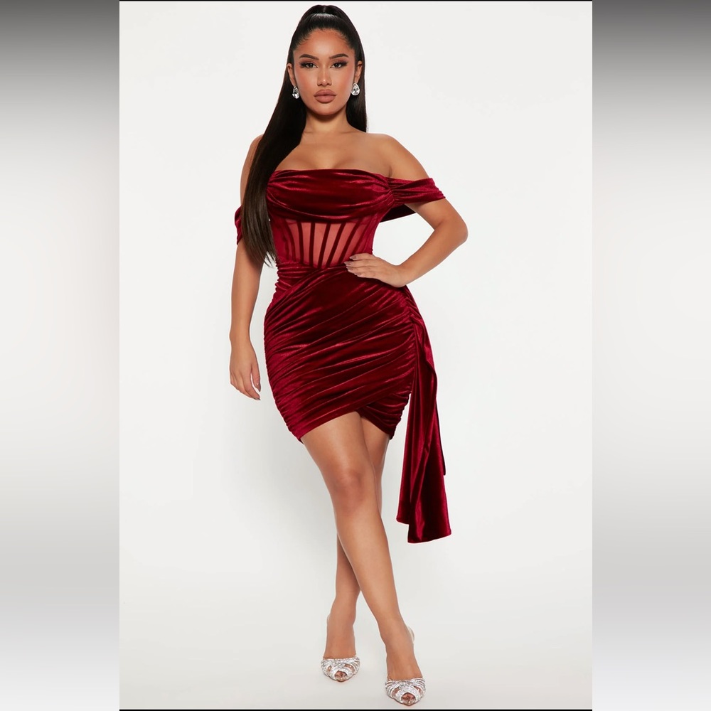SOLD OUT - FashionNova Fashion Nova Sincerely Yours Velvet Burgundy Red Dress